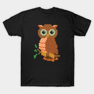 Owl On A Branch Pixel Art T-Shirt